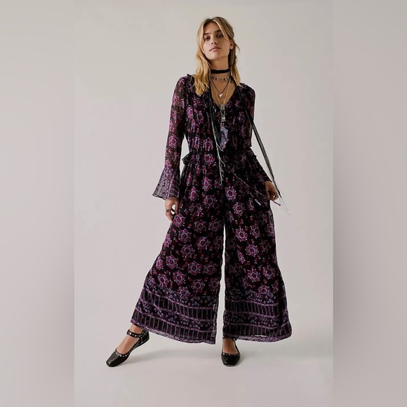 Free People x Anna Sui Cassiel Printed Jumpsuit Size L. B15